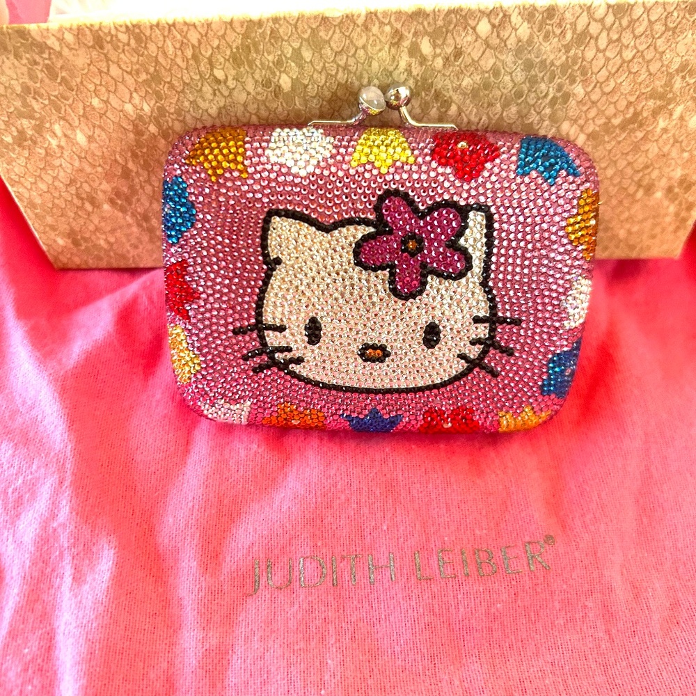 Judith Leiber Rare Hello Kitty Jeweled Mini Minaudière Hand Bag